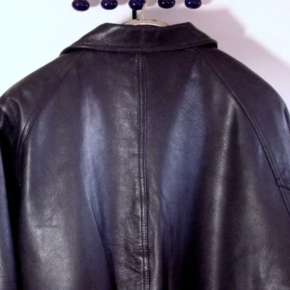 Vtg 90's Tannery West Black Leather Jacket Sz LT